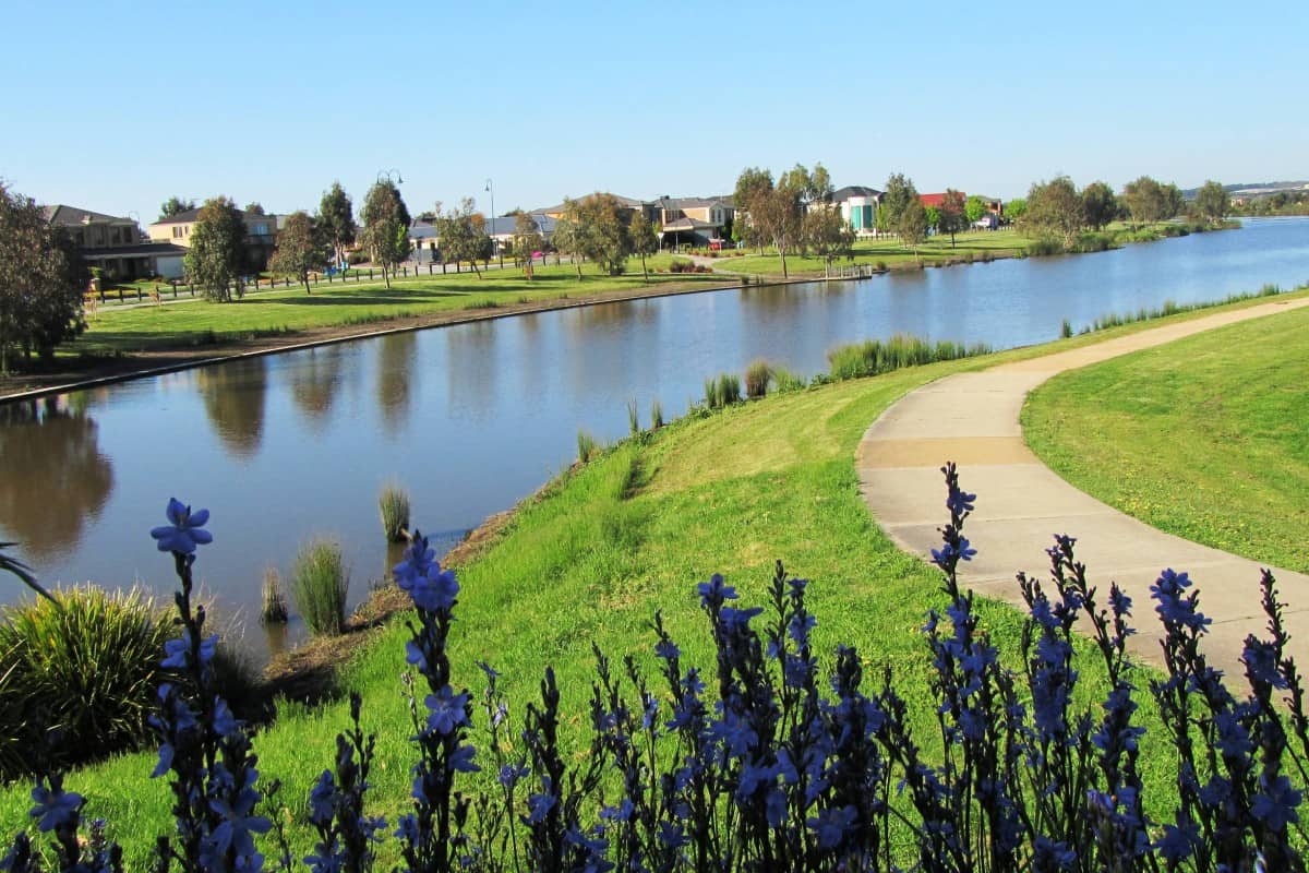 Suburban housing with lake frontage in Melbourne Australia